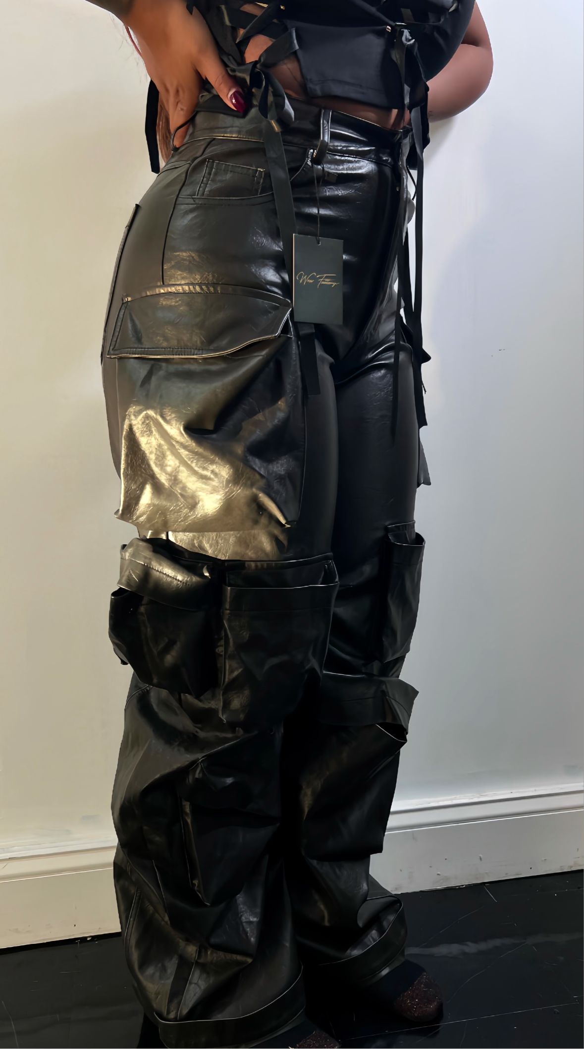 Black Leather Cargo Pants