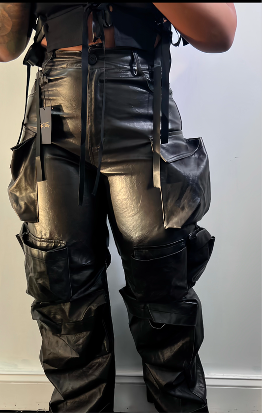 Black Leather Cargo Pants