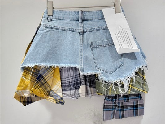 Denim Plaid Skirt