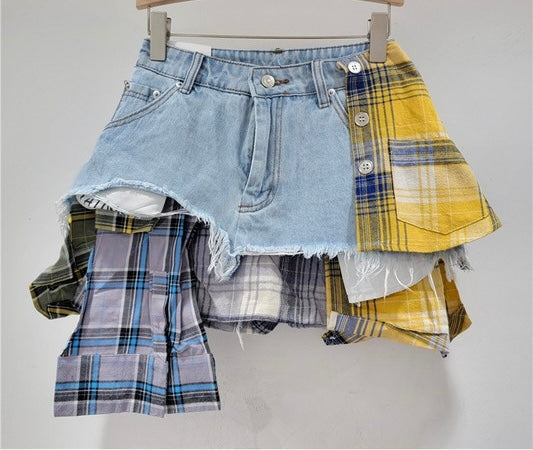 Denim Plaid Skirt