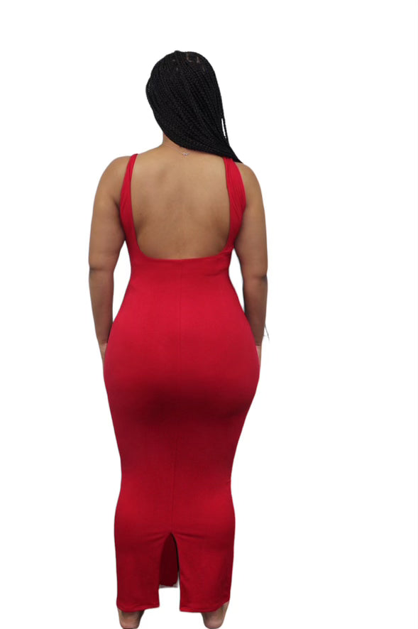 Double Lined Sculpted Red Maxi