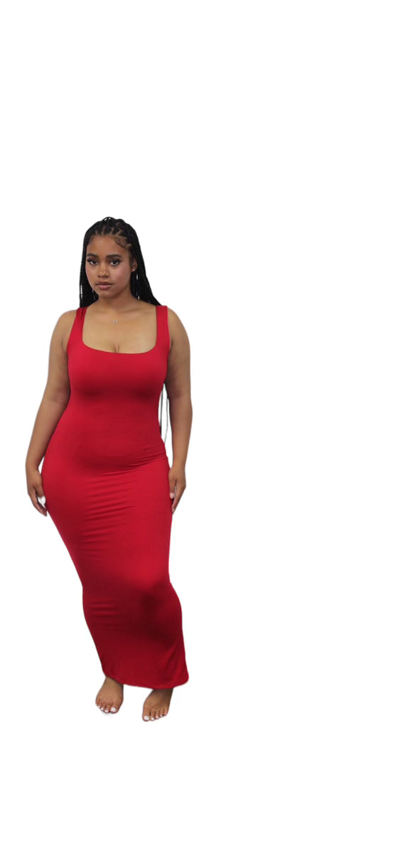 Double Lined Sculpted Red Maxi